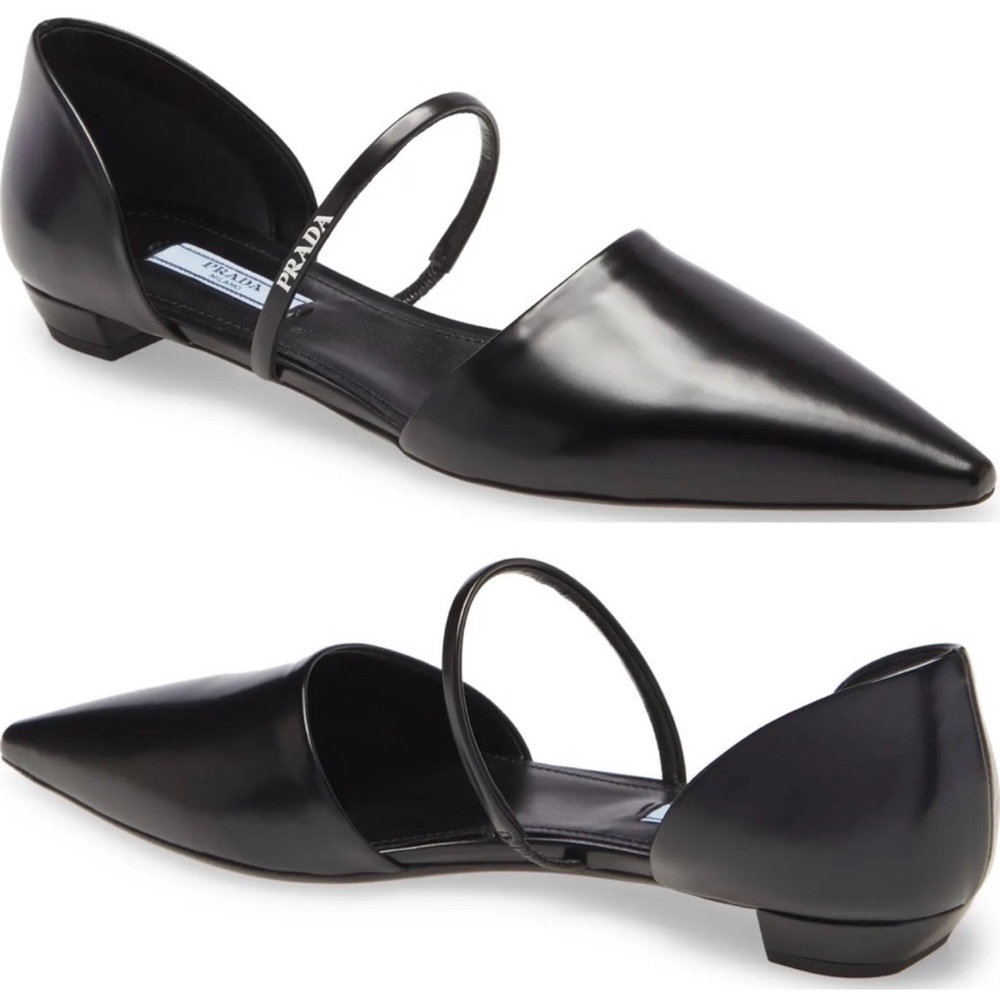 PRADA Logo Strap Pointed toe Ballerina Flats, size 36